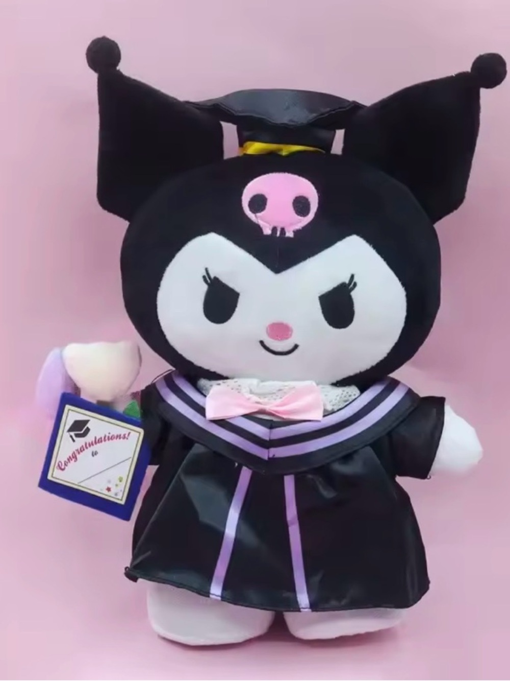 Kids Plush Graduation Costume - Black and Pink Kuromi Style